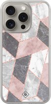 Casimoda® hoesje - Geschikt voor iPhone 15 Pro Max - Stone grid marmer / Abstract marble - 2-in-1 case - Schokbestendig - Geometrisch patroon - Verhoogde randen - Paars, Transparant