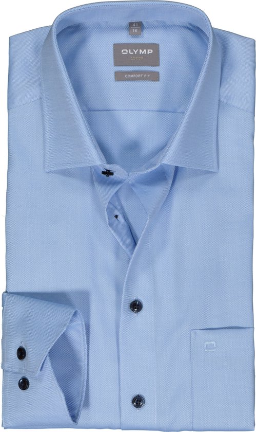 OLYMP comfort fit overhemd - structuur - lichtblauw - Strijkvrij - Boordmaat: