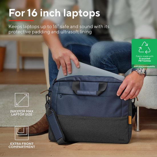 Trust Lisboa - Laptoptas - 16 inch - Gerecyclede materialen - Blauw