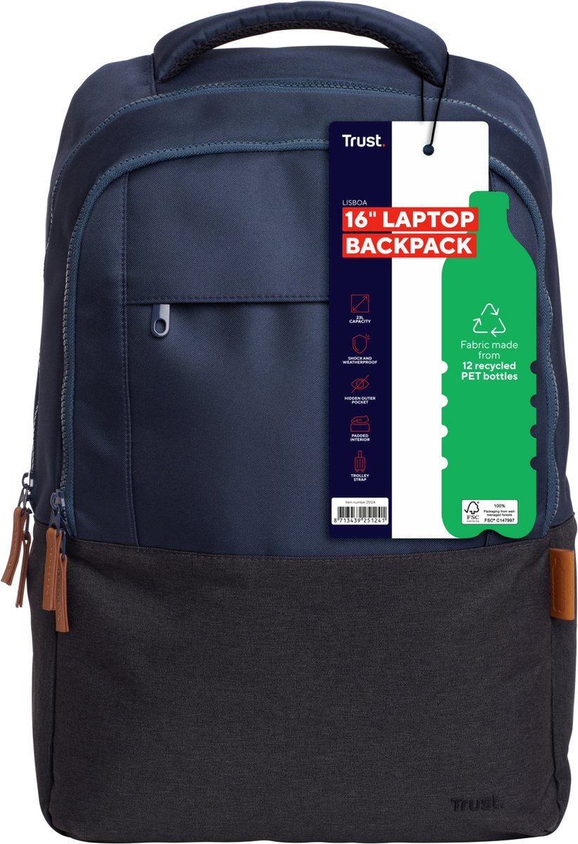 Trust Lisboa 16" Duurzame Laptop Rugzak - ECO - Blauw