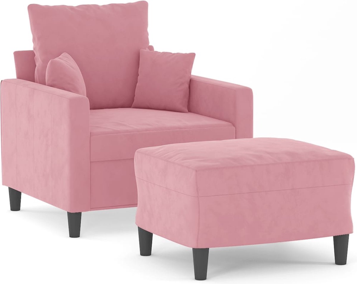 vidaXL Fauteuil - met - voetenbank - 60 - cm - fluweel - roze