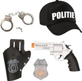 Carnaval verkleed politie agent pet/cap - zwart - met pistool/badge/handboeien - heren/dames