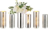 Zilveren windlicht van groot glas: een set van 6 kaarsenhouders voor stompkaarsen, windlichten van glas, kwikvazen, decoratieve kaarsenhouders van glazen cilinders met bodem voor staafkaarsen en drijvende kaarsen.