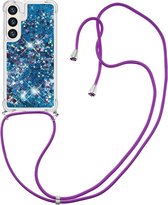 Coverup Liquid Glitter Back Cover met Koord - Geschikt voor Samsung Galaxy S24 Plus Hoesje - Blauw