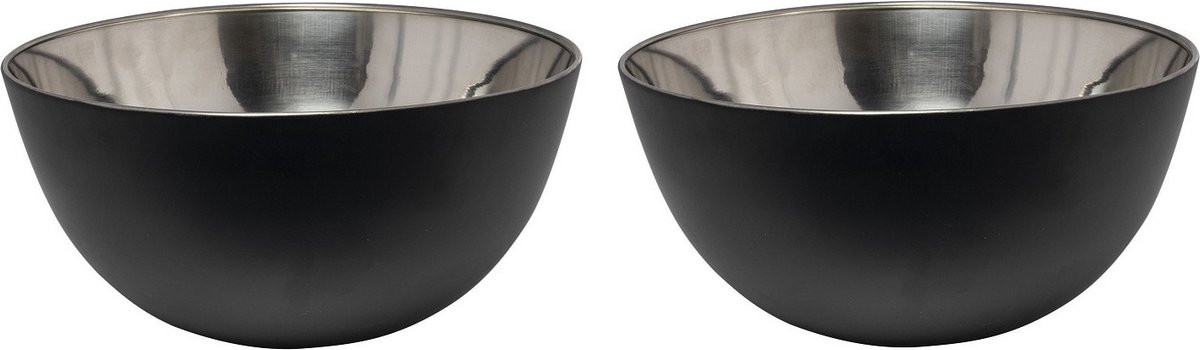 Svenska Living - 2x - Kommetjes/schaaltjes - mat zwart - RVS - D19 x 9.5 cm - serveerschalen