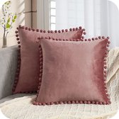 Taies d'oreiller en velours avec pompons coussin de siège décoratif uni pour canapé chambre bureau voiture