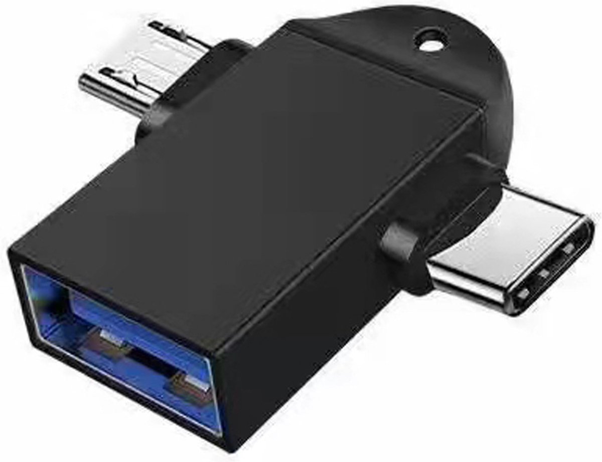 2 in 1: Micro USB en USB-C naar USB-A adapter OTG Converter USB 3.0 - HUB -adaptor-zwart