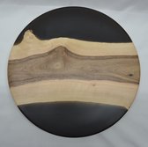 Draaiplateau - Serveerplank - Lazy Suzan - Walnoot hout - Epoxy - Transparant zwart