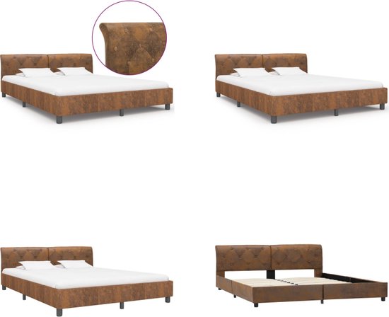 vidaXL Bedframe kunstsuède bruin 160x200 cm - Bedframe - Bedframes - Bed - Bedden