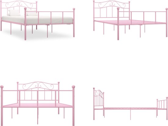 vidaXL Bedframe metaal roze 140x200 cm - Bedframe - Bedframes - Tweepersoonsbed - Tweepersoonsbedden