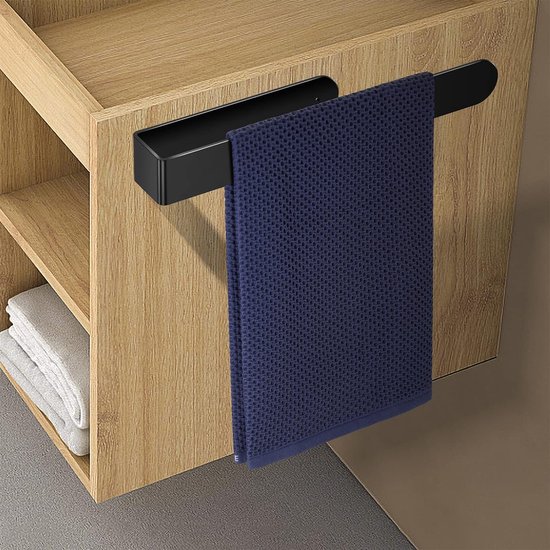 Handdoekhouder zonder boren, 35 cm lange badhanddoekhouder met sterke zelfklevend, badkamerhanddoekhouder voor wandmontage, roestvrij stalen handdoekhouder zonder boren, voor keuken of toilet (zwart