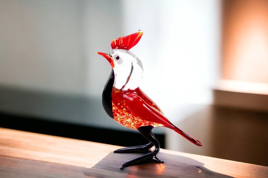 Glazen Vogel Rode Kuif - Vogel - Vogels - Vogeltjes - Vogeltjes Beeldjes - vogel van glas