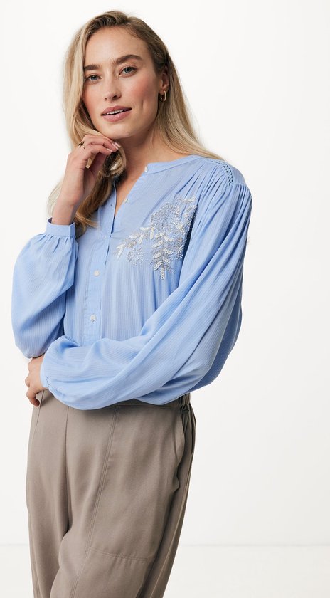 Blouse With Chest Embroidery Dames - Lavender - Maat XXL