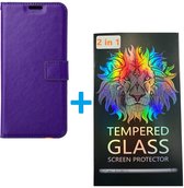 Portemonnee Bookcase Hoesje + 2 Pack Glas Geschikt voor: Samsung Galaxy S22 S901 - paars