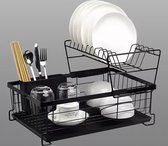 MONOO Égouttoir à vaisselle avec égouttoir - Argent - Égouttoir à vaisselle à 2 couches - Égouttoir de cuisine - Égouttoir à vaisselle - 42x38x25 cm