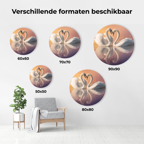Artaza Forex Cercle Mural Cygnes Couple en Forme de Coeur - 40x40 cm - Klein - Cercle Mural - Peinture Ronde - Cercle de Décoration murale