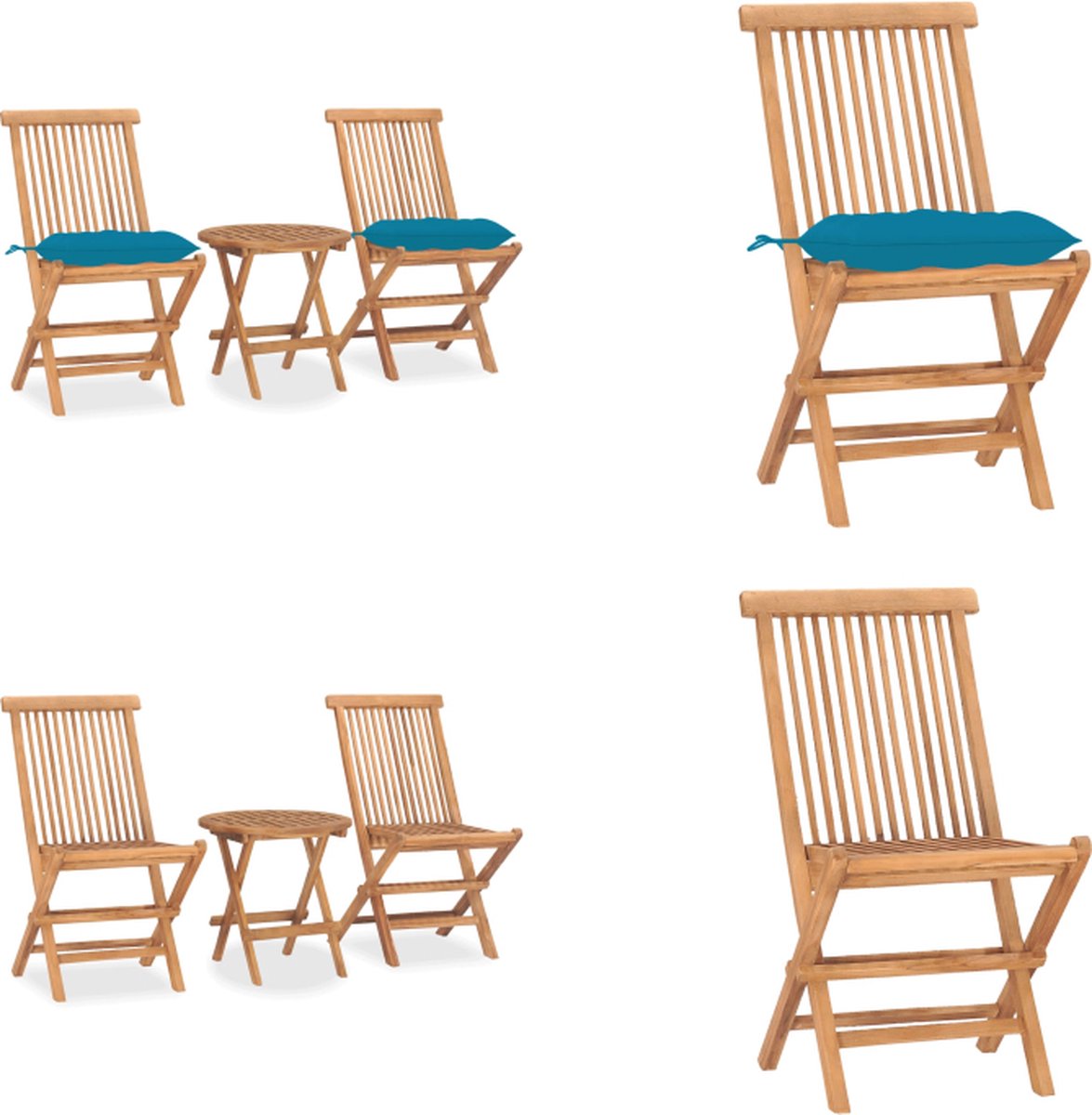 VidaXL 3-delige Tuinset inklapbaar met kussen massief teakhout Eethoek Voor Buiten Eethoeken Voor Buiten Eettafelset Voor Buiten Eettafelsets Voor Buiten