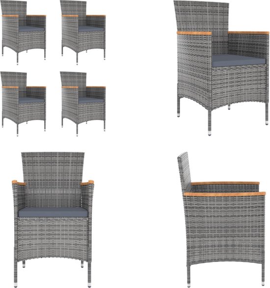 vidaXL Tuinstoelen 4 st met kussens poly rattan grijs