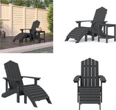 vidaXL Tuinstoel Adirondack met voetenbank tafel HDPE antracietkleurig - Tuinstoel - Tuinstoelen - Adirondack Stoel - Tuinstoel Met Voetenbank