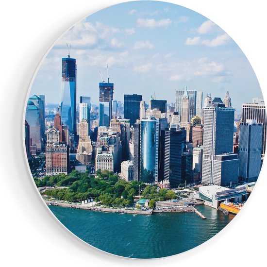 Artaza Forex Muurcirkel New York Als Een Eiland Vanuit De Lucht - 70x70 cm - Wandcirkel - Rond Schilderij - Wanddecoratie Cirkel - Muurdecoratie