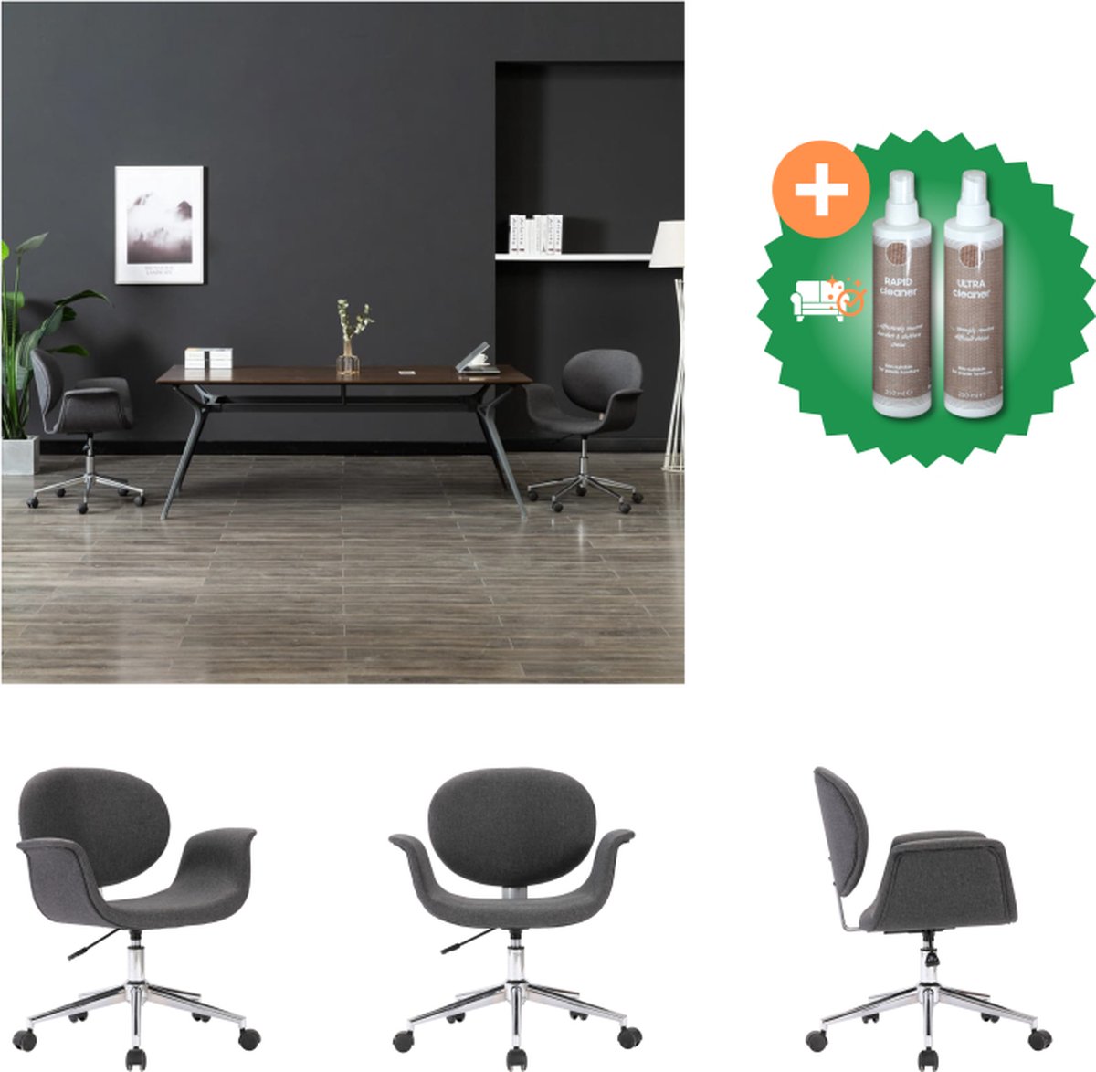 vidaXL Kantoorstoel draaibaar stof grijs - Bureaustoel - Inclusief Onderhoudsset