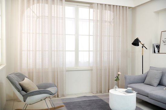 Foto: Maroyathome bibiana 2 vitrage met plooiband voor haakjes kant en klaar beige 270 x 300 cm 270 cm breed en 300 cm hoog lang inclusief schelphaken en loodjes