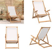 vidaXL Chaise de plage pliante Bois de teck massif Crème - Chaise de plage - Chaises de plage - Chaise de jardin - Chaise d'extérieur