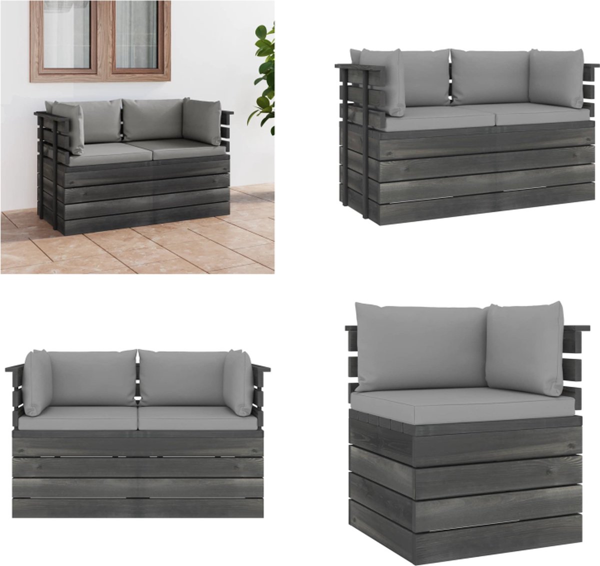 VidaXL Tuinbank 2-zits met kussens pallet massief grenenhout Pallet Bank Pallet Banken Houten Palletbank Houten Palletbanken