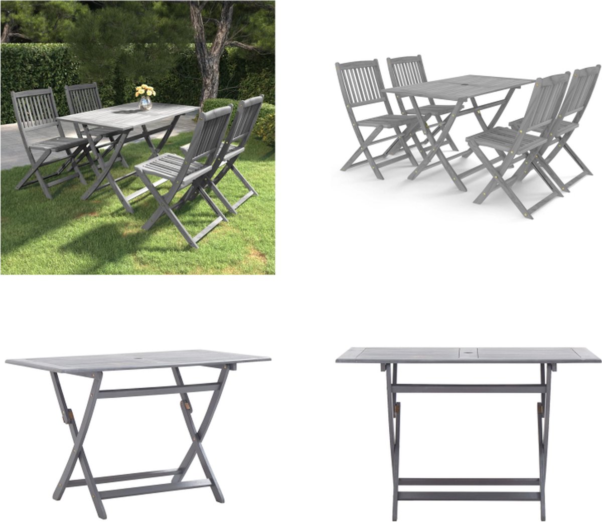 VidaXL 5-delige Tuinset massief acaciahout grijs Bistroset Bistrosets Eethoek Voor In De Tuin Eethoeken Voor In De Tuin
