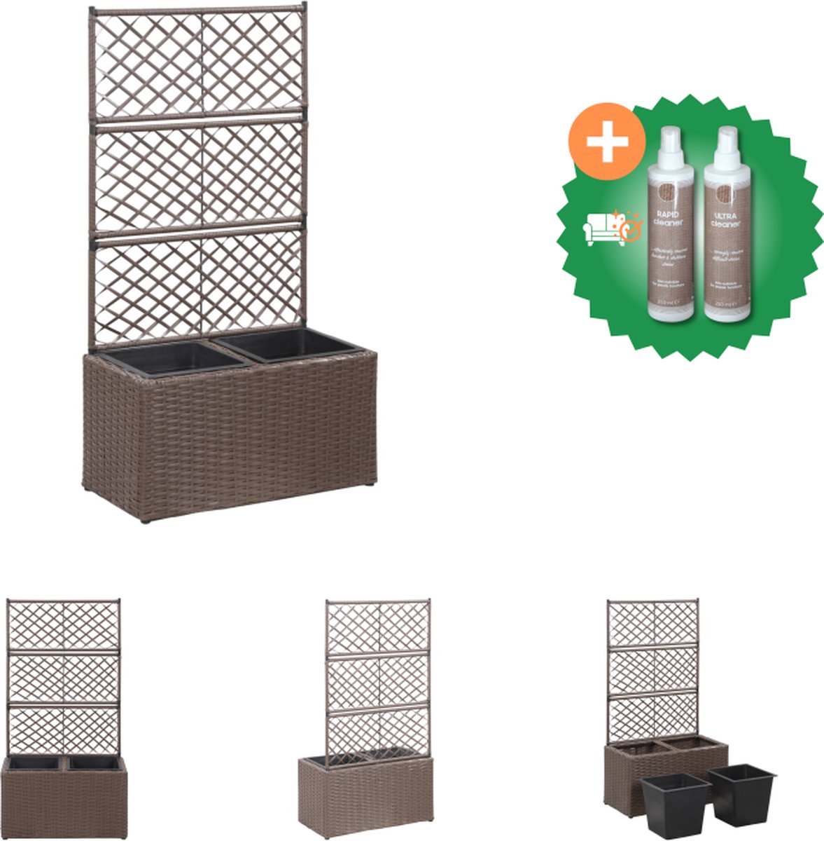 VidaXL Latwerkplantenbak verhoogd met potten 58x30x107 cm rattan bruin Bloempot Inclusief Onderhoudsset