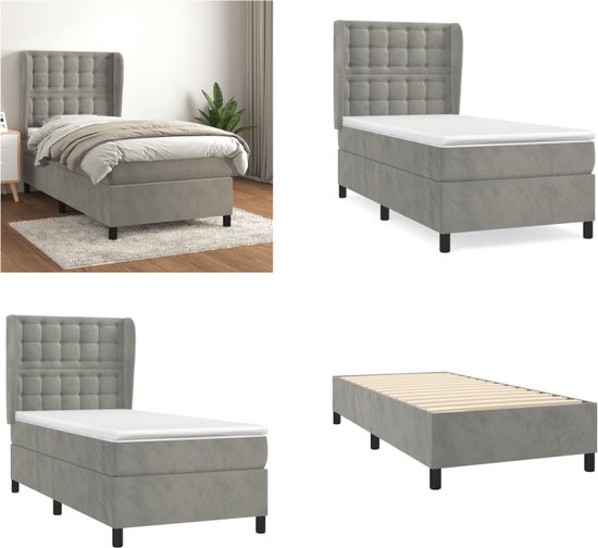 vidaXL Boxspring avec matelas Velours Gris clair 90x200 cm - Boxspring - Sommiers - Lit - Meubles de couchage