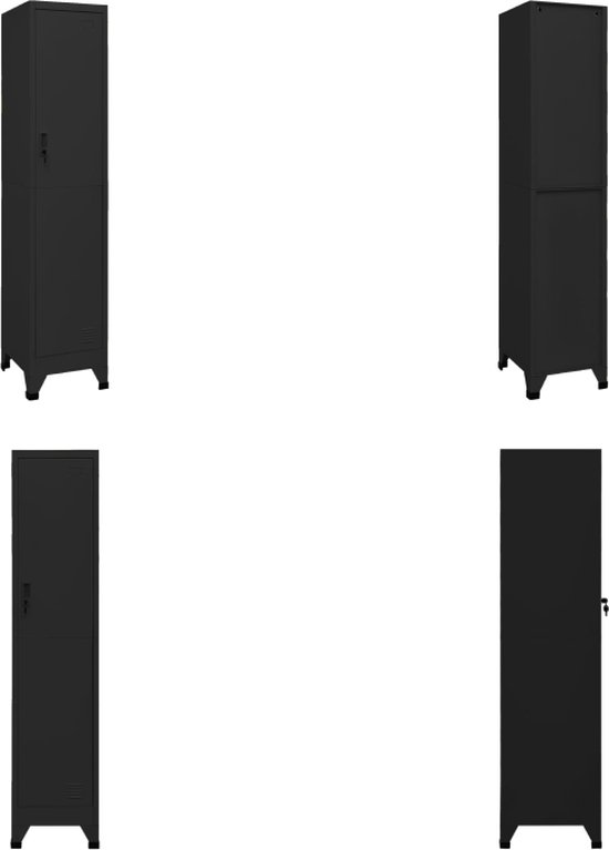 vidaXL Lockerkast 38x45x180 cm staal zwart - Lockerkast - Lockerkasten - Opbergkast - Kast