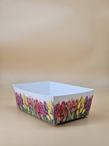 100x Boîte à chips en carton de Luxe avec imprimé Tulipe - 125x85x50 - boîte à snacks - bol de service - frites - boîte familiale - barbecue - pique-nique - anniversaire - fête - biscuits - bol - jetable - été - printemps - fleurs