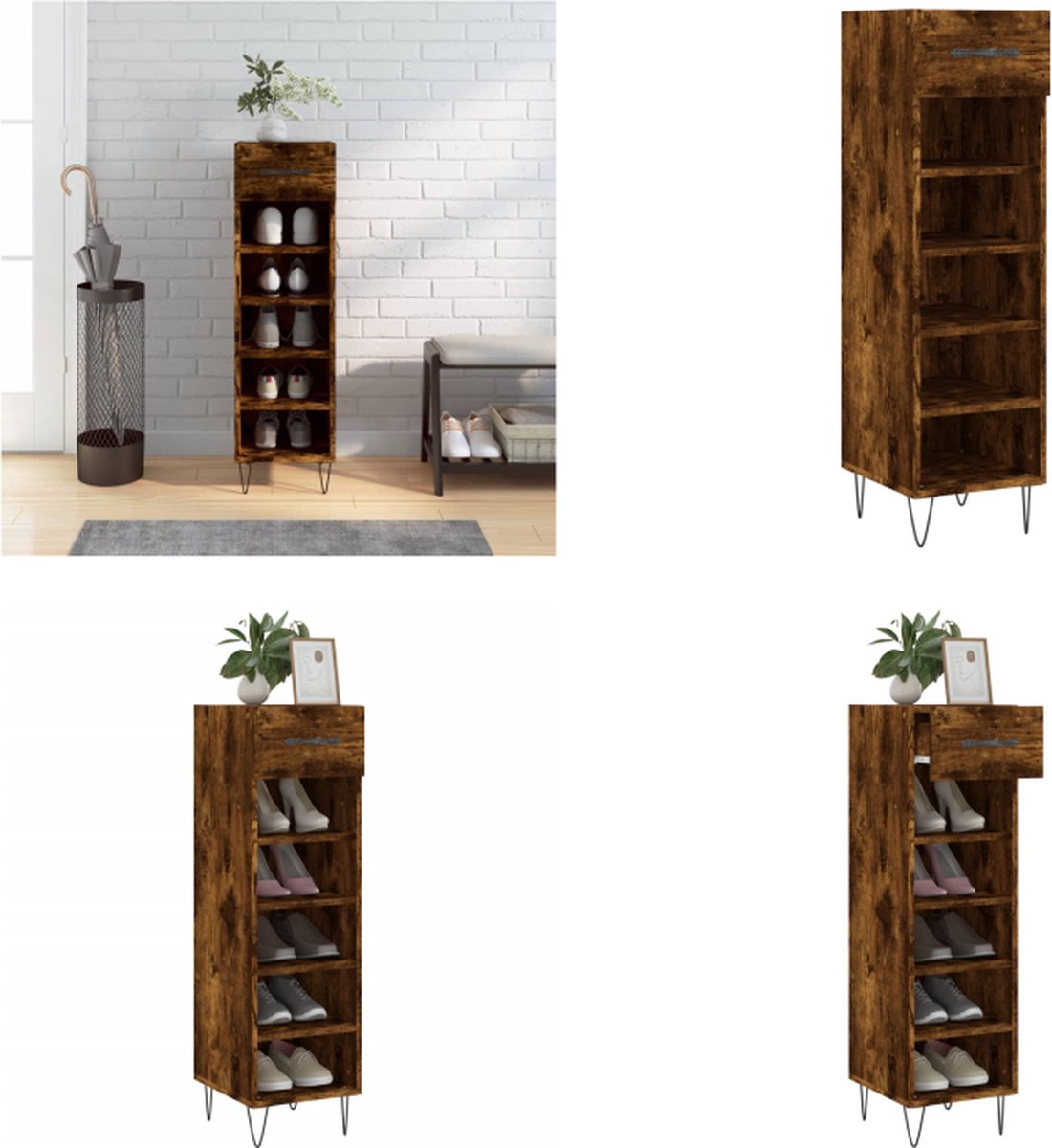 Schoenenkast 28x27x102 cm bewerkt hout artisanaal