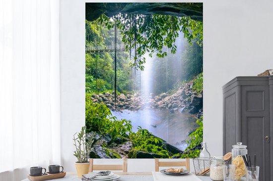 Muursticker - Jungle - Fleurs - Cascade - Décoration murale - Autocollants - 120x160 cm - Papier peint autocollant - Film autocollant