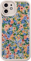 Casimoda® hoesje - Geschikt voor iPhone 11 - Floral Garden - Effen telefoonhoesje met lensbescherming - TPU - Backcover - Blauw