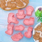 8 stuks kattenuitsteekvormpjes, uitsteekvormpjes, kattenkoekjessnijder, fondant koekjessnijder voor koekjes, koekjesstempel, 3D-uitsteekvormen voor koekjes, cartoon-motief, voor kinderfeest