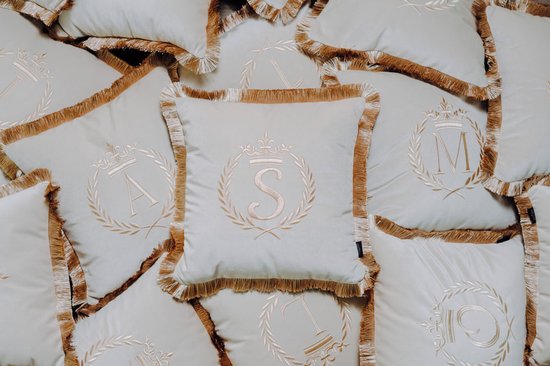 Embroidered pillow / personalised pillow / monogram pillow / decorative cushion 40x 40 beige velvet letter H