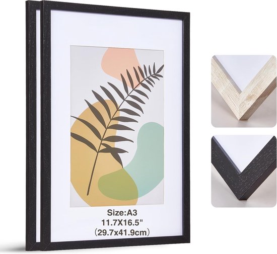 Cornice Portafoto In Legno Formato A3 - 30x42 Cm, Vetro, Per Certificati E Poster, Nero