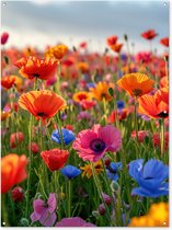 Tuinposter klaprozen - Tuindecoratie bloemen - 120x160 cm - Tuindoek - Muurdecoratie voor buiten - Schuttingposter - Tuinschilderijen - Tuinwanddecoratie klaproos - Tuinposters