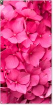 Wanddecoratie buiten Close up roze hortensia bloemen - 80x160 cm - Tuindoek - Buitenposter