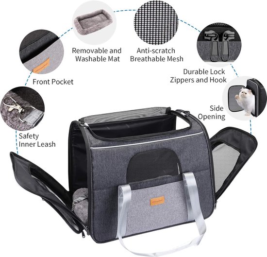 Huisdierdrager voor puppy's, draagtas voor katten, handsfree draagtas met ademend net, hondendraagtas met verstelbare schouderriem, veilige draagtas voor huisdieren voor de dagelijkse wandeling, neem