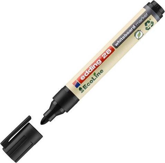 Edding 28 Ecoline whiteboardmarker met dop, zwarte punt, recyclebaar symbool.