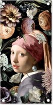 Tuinposter Meisje met de parel - Bloemen - Vermeer - Pastel - Kunstwerk - Schilderij - Oude meesters - 30x60 cm - Tuindoek - Buitenposter