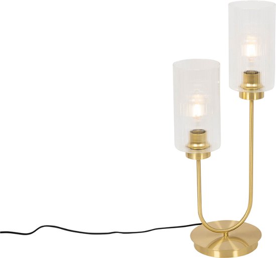 QAZQA laura - Lampe de table Art Deco - 2 lumières - H 64 cm - Or - Salon | Chambre à coucher | Cuisine