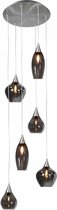 Moderne hanglamp Cambio | 6 lichts | smoke / zwart | glas / metaal | Ø 46 cm | in hoogte verstelbaar tot 190 cm | woonkamer / eetkamer | modern design