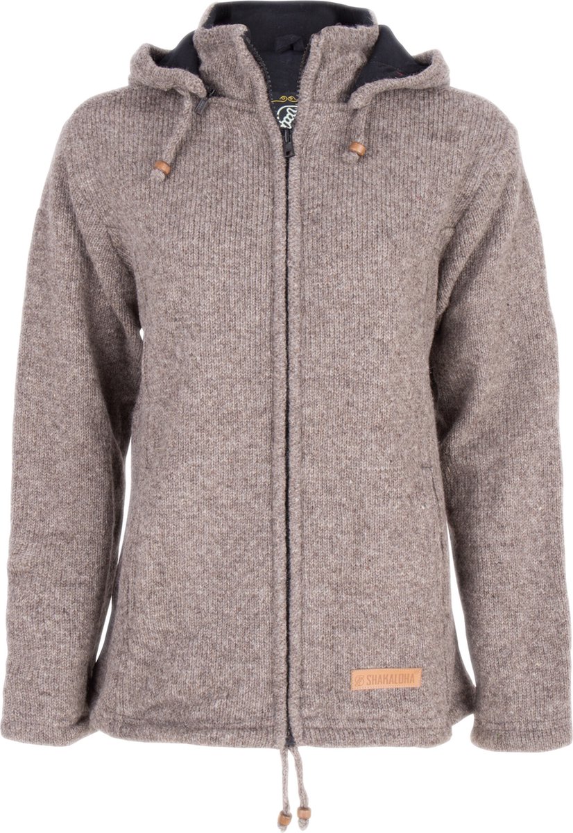 Gebreid Wollen Dames Vest van Schapenwol met Katoenen Voering en afneembare capuchon SHAKALOHA W Crawford ZH Grijs