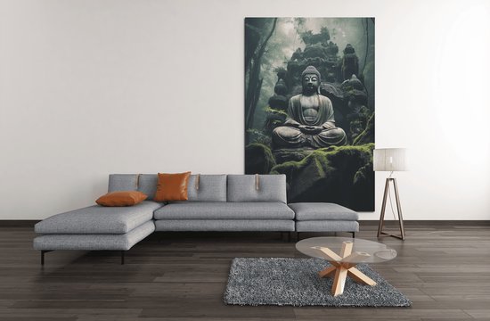 Canvas Schilderij - Standbeeld - Boeddha - Wanddecoratie - 90x60x2 cm