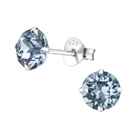 Aramat jewels ® - Oorstekers sterling zilver 6mm swarovski elements kristal blauw