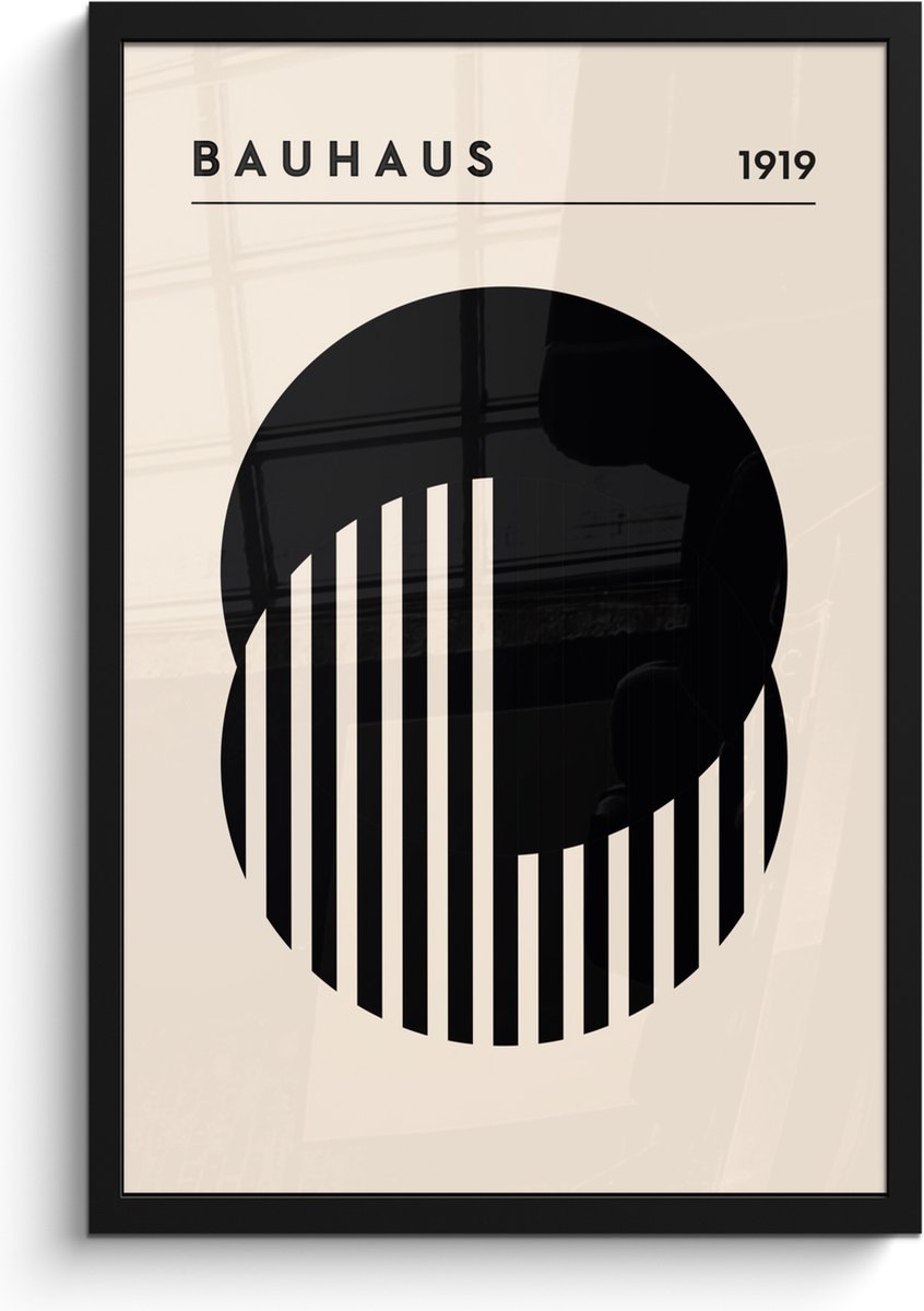 FrameYourWall Poster in lijst - Fotolijst 40x60 cm - Posters - Bauhaus - Retro - Zwart - Wit - Abstract - Posterlijst zwart - Decoratie - Wanddecoratie woonkamer - Muurdecoratie slaapkamer